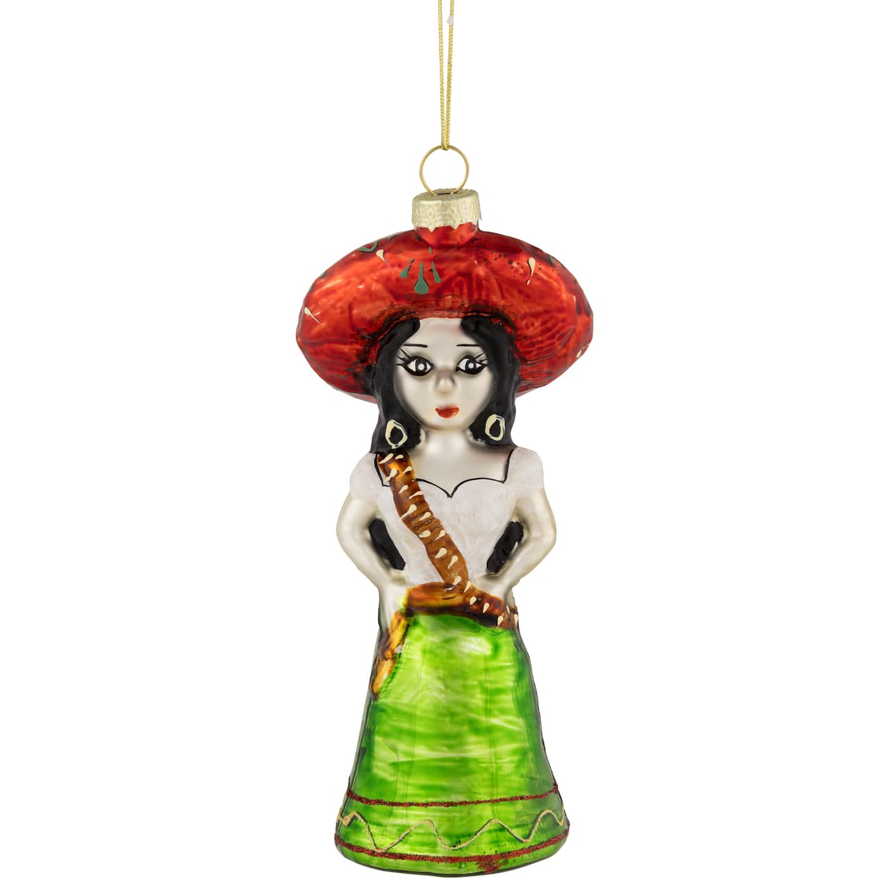 5.75" Red and Green Latina Lady Glass Christmas Ornament